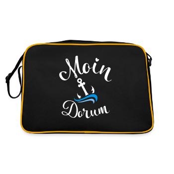 Moin Dorum Anker Strandurlaub Wurster Nordseeküste - Retro Tasche - Schwarz/Gold - Hinten
