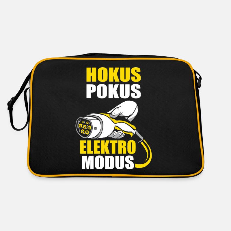 E-Auto Elektromobilität Elektroauto Geschenk - Retro Tasche - Schwarz/Gold