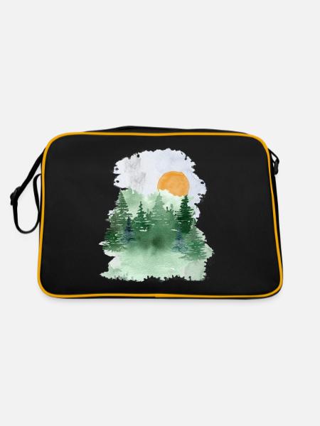 Wald Wandern Natur Urlaub Camping Geschenkidee - Retro Tasche - Schwarz/Gold - Hinten