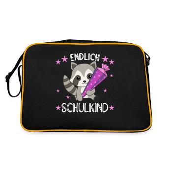 Waschbär Schule Einschulung Kita 2021 Schulkind - Retro Tasche - Schwarz/Gold - Hinten
