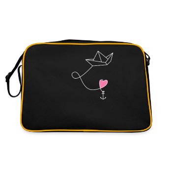 Papierschiff Papierboot mit Anker im Meer - Retro Tasche - Schwarz/Gold - Hinten