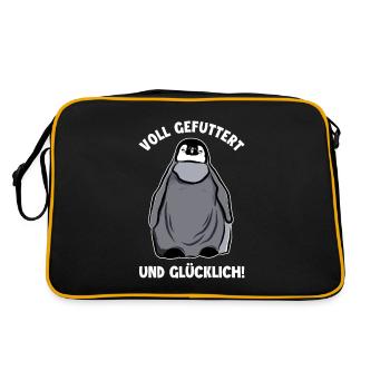 Voll Gefuttert und Glücklich Kaiserpinguin - Retro Tasche - Schwarz/Gold - Hinten