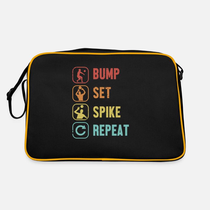 Bump Set Spike Repeat Volleyballfreak Volleyball - Retro Tasche - Schwarz/Gold