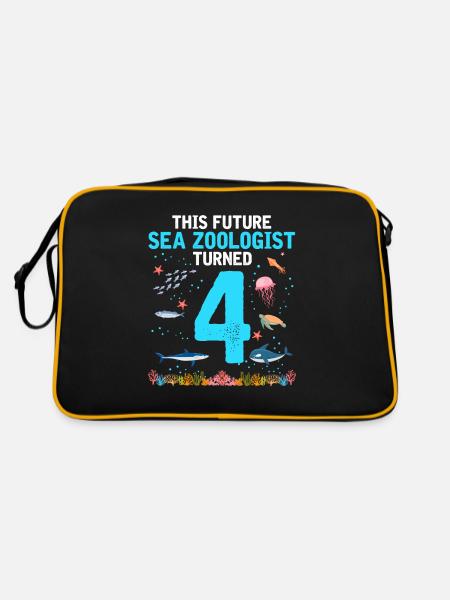 Zooologe Meeresbiologe Geburtstagsparty 4 Jahre - Retro Tasche - Schwarz/Gold - Hinten