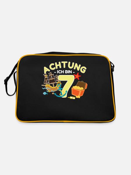 Piraten 7. Geburtstag Pirat 7 Jahre Geschenk - Retro Tasche - Schwarz/Gold - Hinten