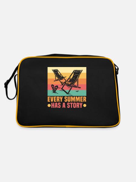 Strandurlaub am Meer Design Strandmotiv - Retro Tasche - Schwarz/Gold - Hinten