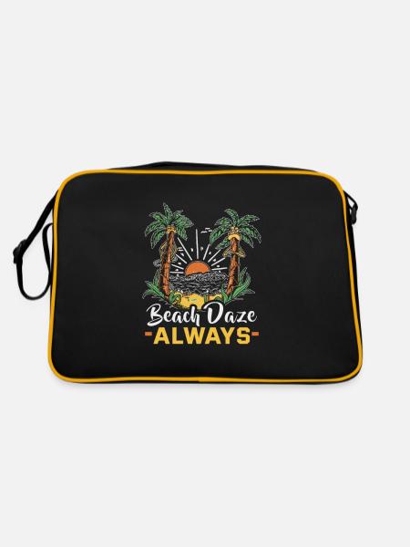 Strandurlaub am Meer Design Strandmotiv - Retro Tasche - Schwarz/Gold - Hinten