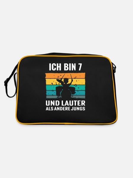 Drummer Schlagzeug Schlagzeuger 7. Geburtstag - Retro Tasche - Schwarz/Gold