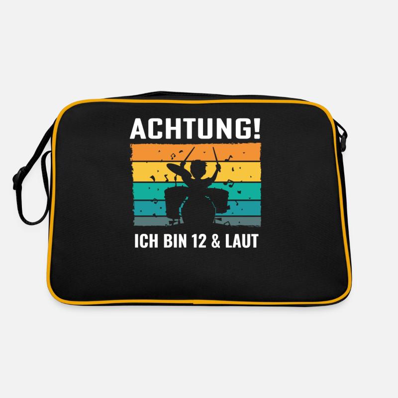 Drummer Schlagzeug Schlagzeuger 12. Geburtstag - Retro Tasche - Schwarz/Gold