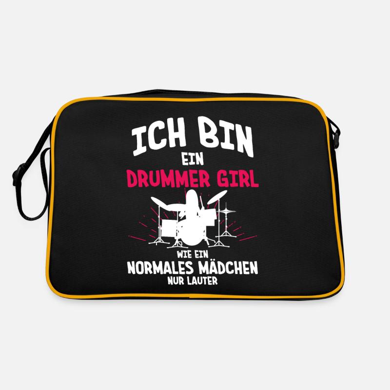Schlagzeugerin Mädchen Drummer - Retro Tasche - Schwarz/Gold