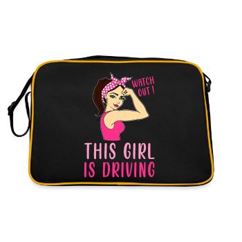Pass auf Dieses Mädchen fährt - Fahrschule - Retro Tasche - Schwarz/Gold - Hinten