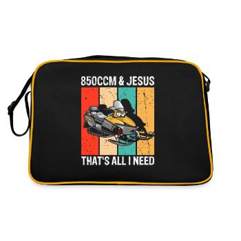 Schneemobilfahrer und Skidoo Design - Retro Tasche - Schwarz/Gold - Hinten
