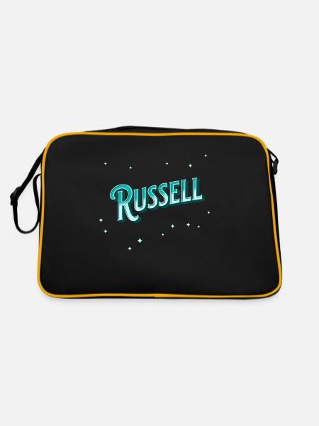 Russell Namen personalisiert - Retro Tasche - Schwarz/Gold - Hinten
