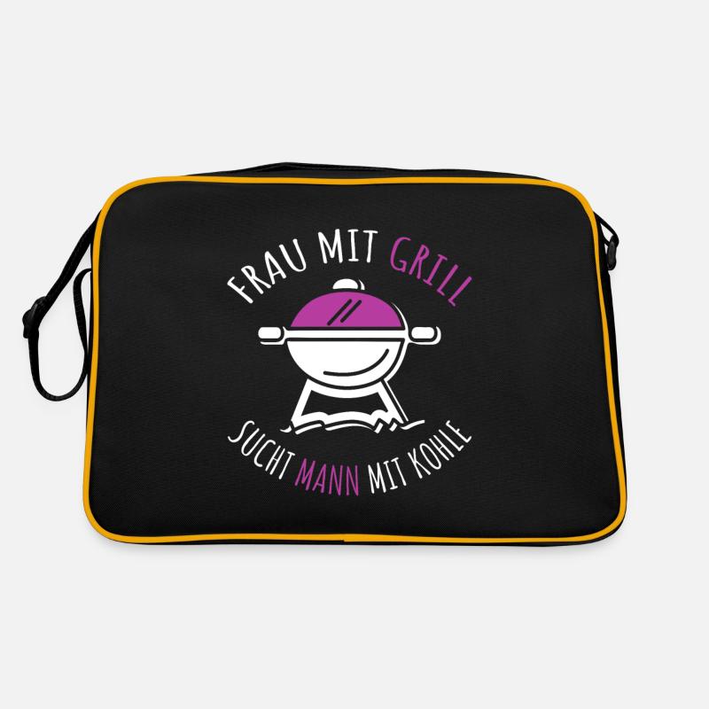 Frau Mit Grill Sucht Mann Mit Kohle Single Grillen Retro Tasche