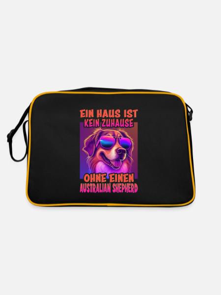 Hunde Australian Shepherd Hundeliebhaber Aussie - Retro Tasche - Schwarz/Gold - Hinten