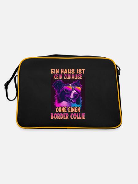 Hunde Spruch Border Collie Design - Retro Tasche - Schwarz/Gold - Hinten