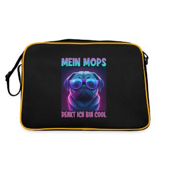 Hunde Spruch Mops Design für Hundeliebhaber - Retro Tasche - Schwarz/Gold - Hinten
