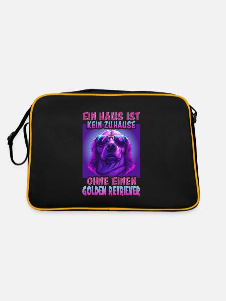 Hunde Spruch Golden Retriever Design für - Retro Tasche - Schwarz/Gold - Hinten