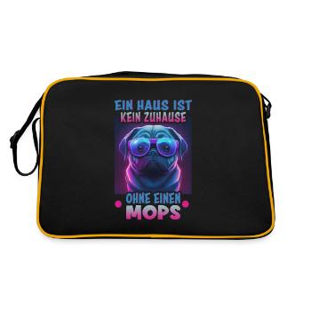 Hunde Spruch Mops Design für Hundeliebhaber - Retro Tasche - Schwarz/Gold - Hinten