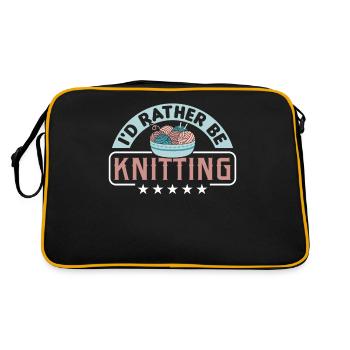 Handarbeit Stricken lustiger Strick Spruch - Retro Tasche - Schwarz/Gold - Hinten
