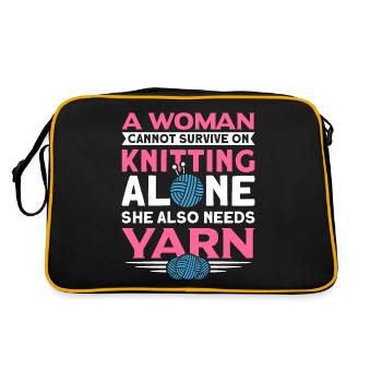 Handarbeit Stricken lustiger Strick Spruch - Retro Tasche - Schwarz/Gold - Hinten