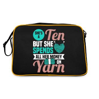 Handarbeit Stricken lustiger Strick Spruch - Retro Tasche - Schwarz/Gold - Hinten