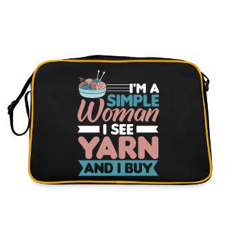 Handarbeit Stricken lustiger Strick Spruch - Retro Tasche - Schwarz/Gold - Hinten
