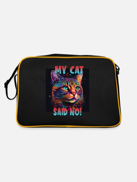 Katzenliebhaber Design Katzenmama My Cat said No - Retro Tasche - Schwarz/Gold - Hinten