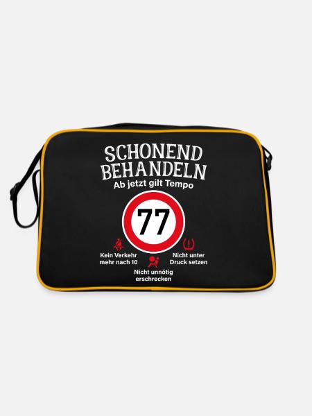 77. Geburtstag Schonend Behandeln 77 Tempolimit 77 - Retro Tasche - Schwarz/Gold - Hinten