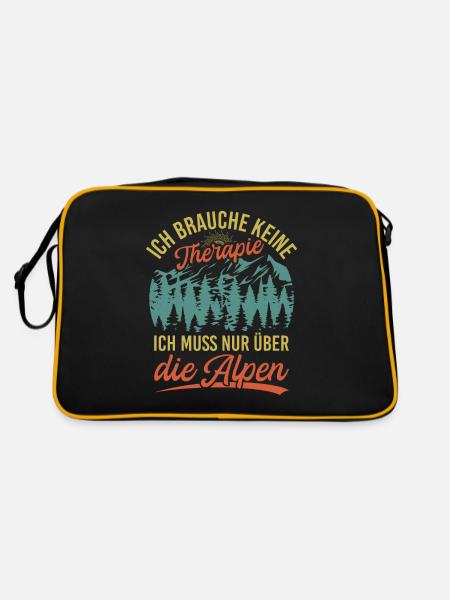 Brauche Keine Therapie Alpen Alpenüberquerung - Retro Tasche - Schwarz/Gold - Hinten