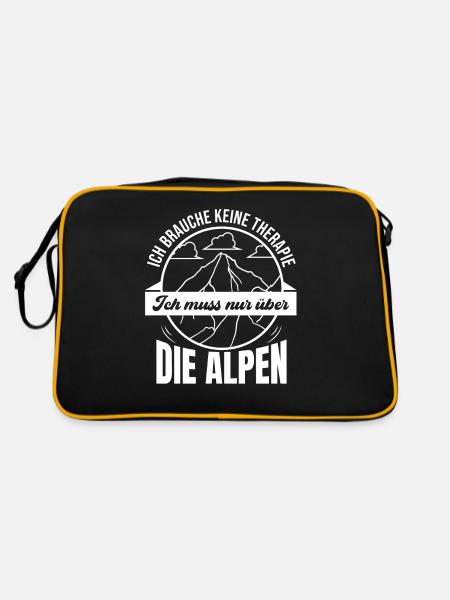 Brauche Keine Therapie Alpen Alpenüberquerung - Retro Tasche - Schwarz/Gold - Hinten