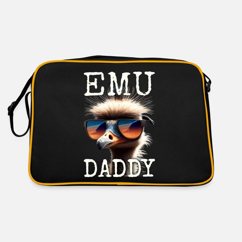 Emu Daddy Vogel Strauß Laufvogel Dad Vatertag Emu - Retro Tasche - Schwarz/Gold