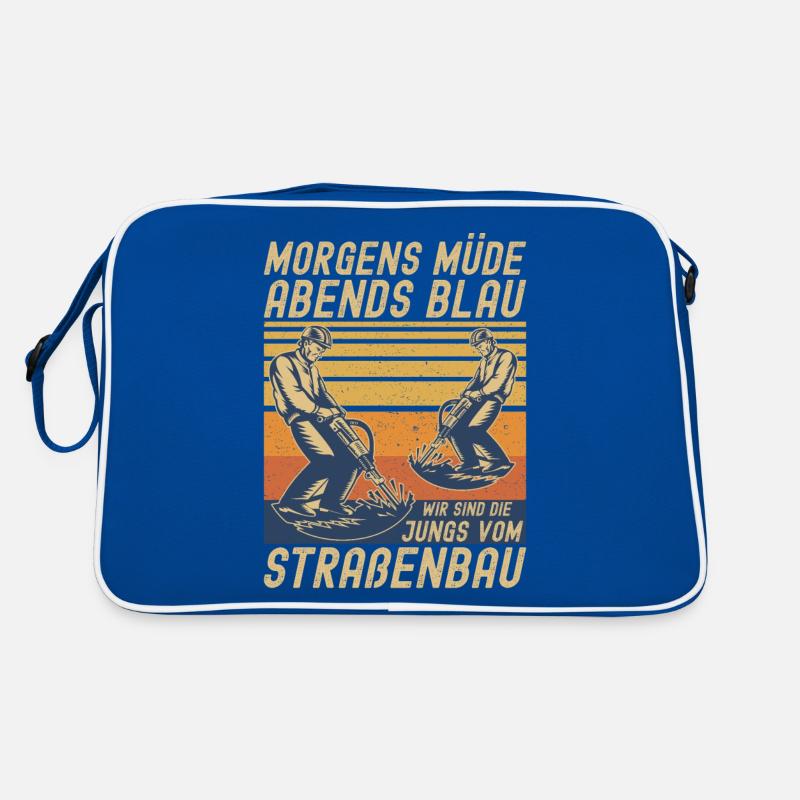 Morgens Müde Abends Blau Straßenbau Retro Tasche