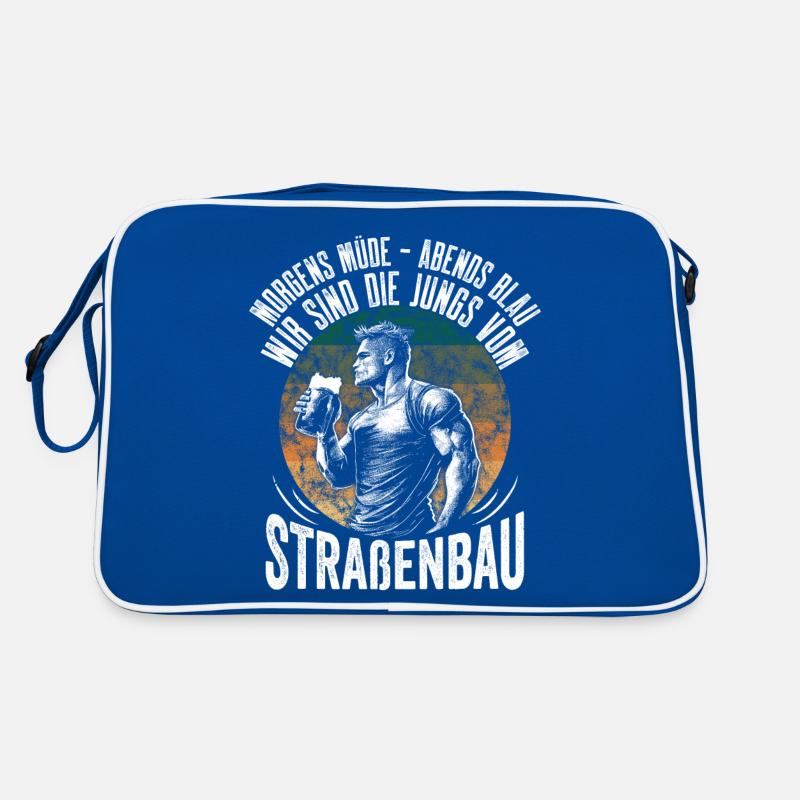 Morgens Müde Abends Blau Straßenbau Retro Tasche