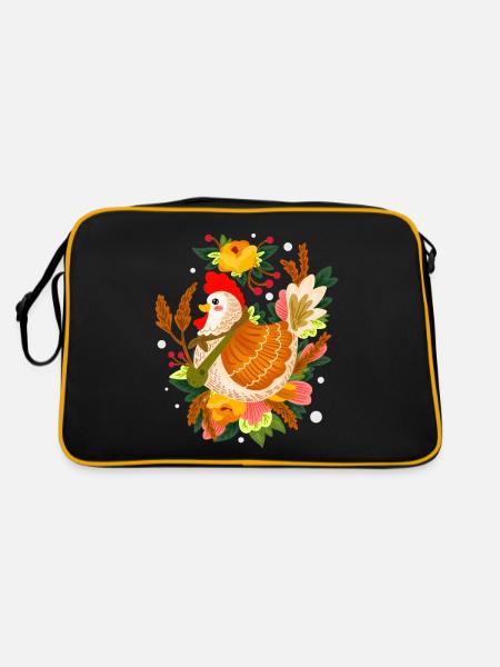 Mother chicken hatches eggs from chicken farming - Retro Bag - black/gold - Back
