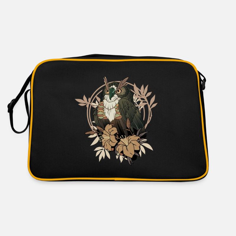 Magische Eule mit Blumen Eulen Züchter Retro Tasche