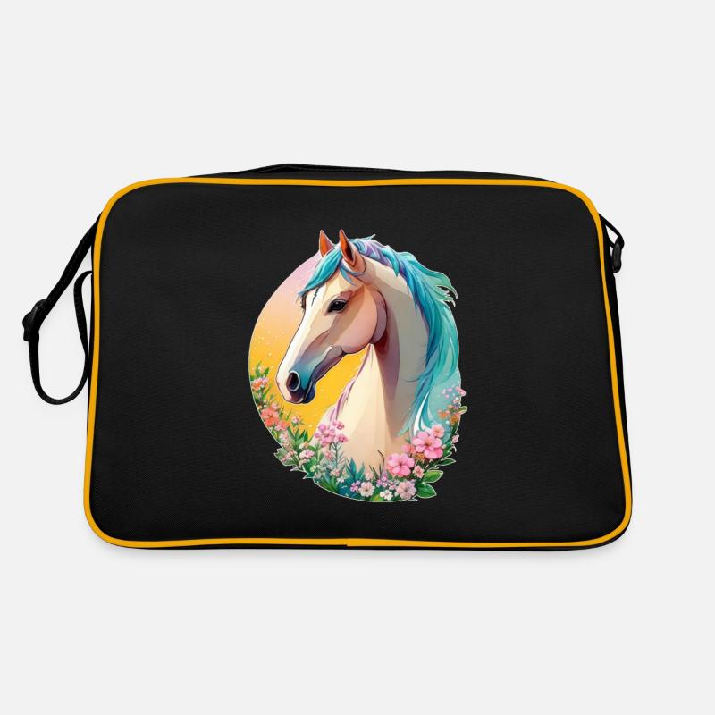 Blumen Pferde Kunst mit süßem Pony Pferd Tier Retro Tasche