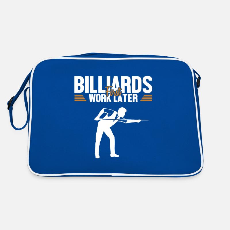 Billiards First Work Later Billardtisch Billiards Retro Tasche