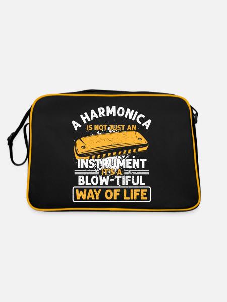 Mundharmonika und Französische Harfenspieler - Retro Tasche - Schwarz/Gold - Hinten