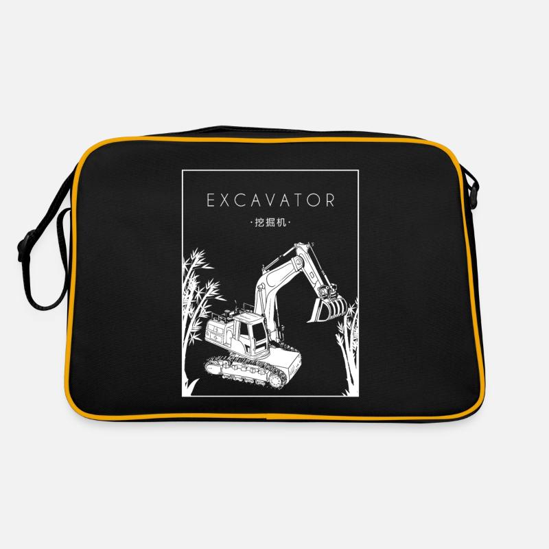 Excavator Chinese Hanzi Seilbagger Raupenbagger Retro Tasche