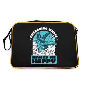 Breaching Whale Makes Me Happy Blue Beluga Whale - Retro Bag - black/gold - Back