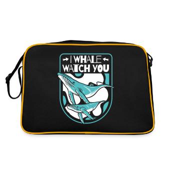 Ich beobachte dich Blauer Beluga-Cachalot-Wal - Retro Tasche - Schwarz/Gold - Hinten