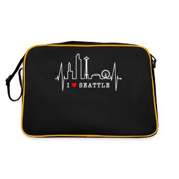Seattle Skyline Heartbeat USA Fan Heart Pulse Love - Sac Retro - noir/or - Dos
