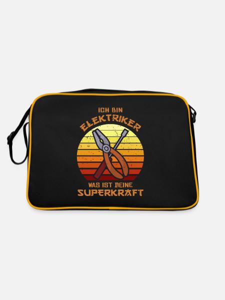 Superkraft Elektroinstallateur Elektroniker - Retro Tasche - Schwarz/Gold - Hinten