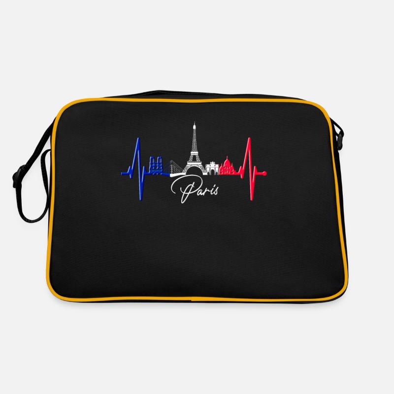 Paris Skyline Herzschlag Eiffelturm Frankreich - Retro Tasche - Schwarz/Gold