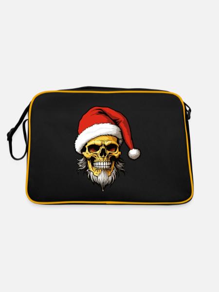 Weihnachtsmann Totenkopf Weihnachten - Retro Tasche - Schwarz/Gold - Hinten
