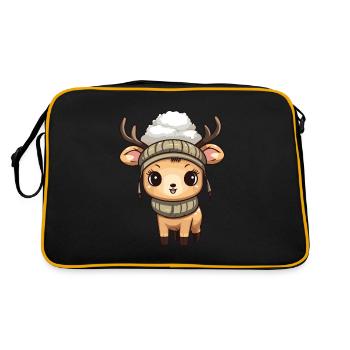 Reh Geweih Winter Comic - Retro Tasche - Schwarz/Gold - Hinten