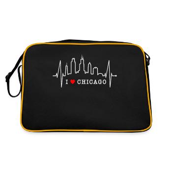 Chicago Skyline Heartbeat USA Heart I Love Chicago - Sac Retro - noir/or - Dos
