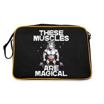 Magische Muskeln Einhorn Fitness Spruch - Retro Tasche - Schwarz/Gold - Hinten