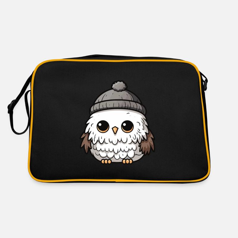 Eule Winter Tier Niedlich Comic - Retro Tasche - Schwarz/Gold